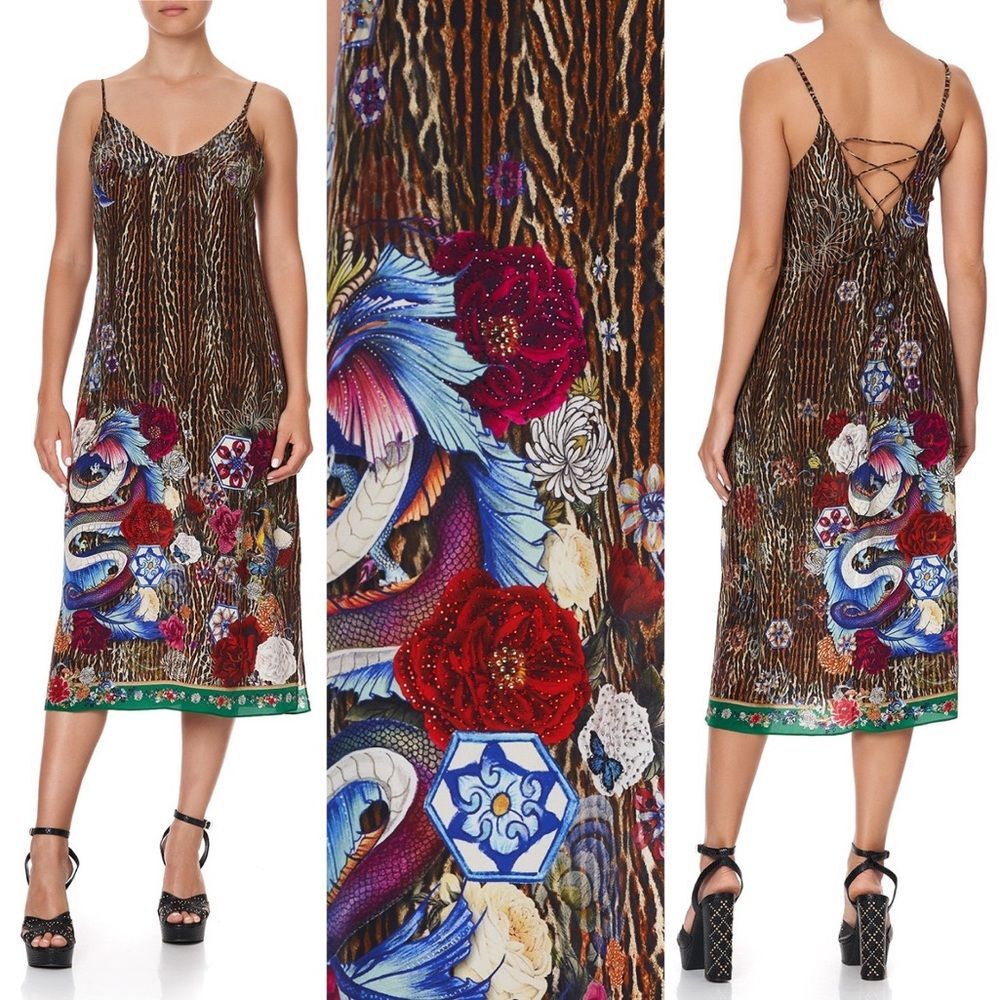 Camilla Lace Up Midi Dress in Jewel Of Jupiter Size 4 Retail $649